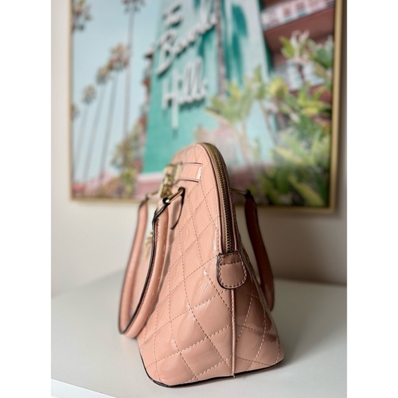 Aldo Light Pastel Pink Quilted Textured Patent Faux Leather Purse Satchel Bag - Picture 2 of 8